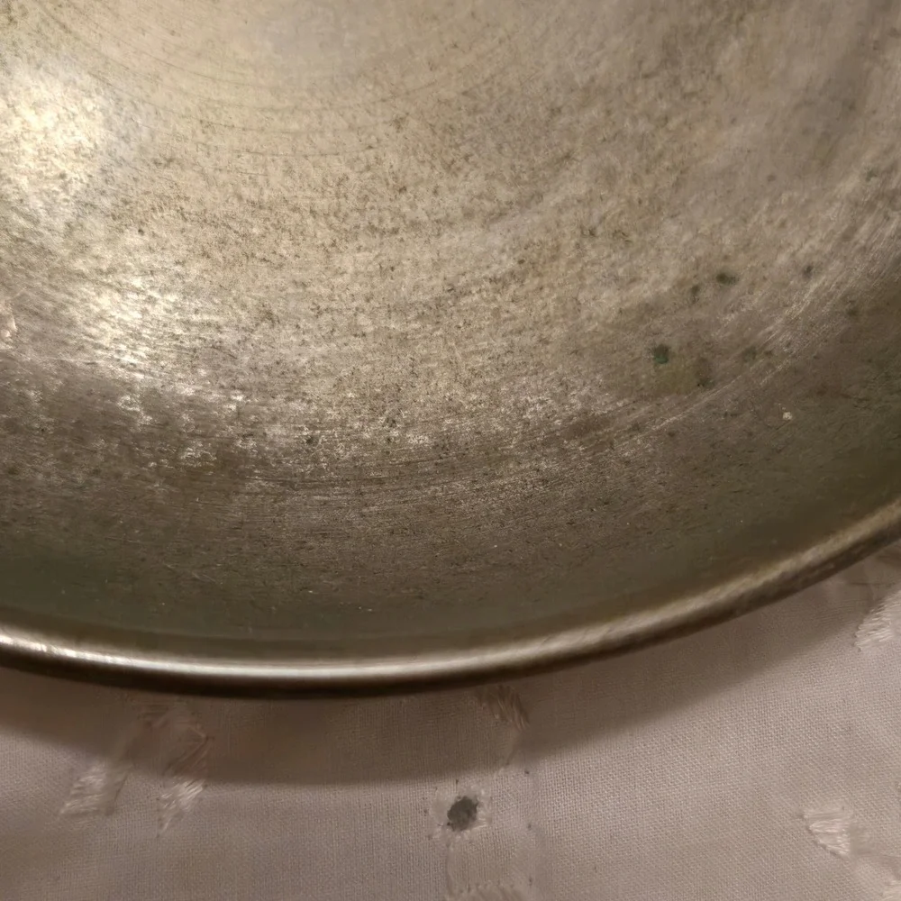 Vintage 8 Inch Round Copper Au Gratin Pan Dual Brass Handles Tinned Interior
